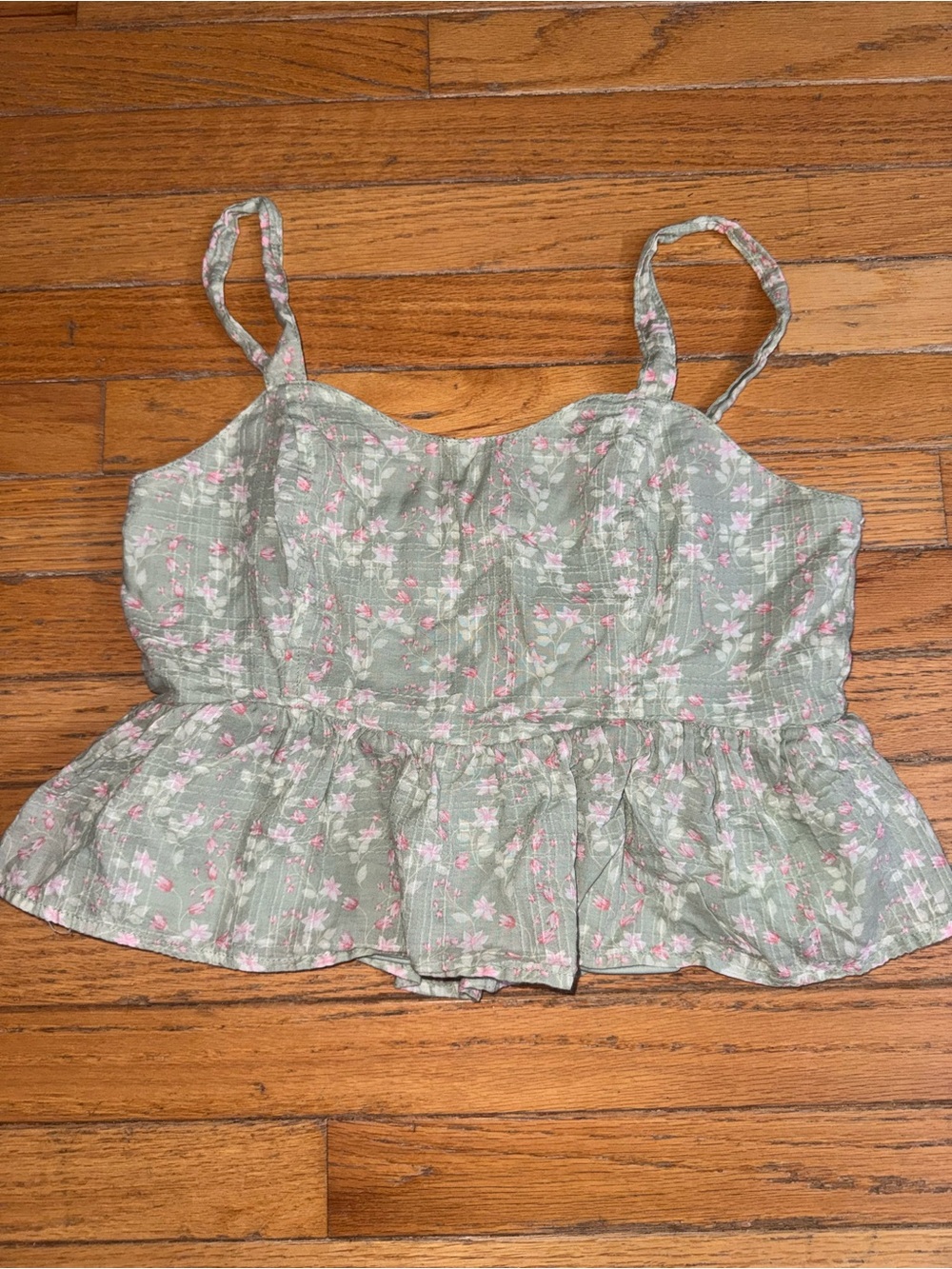 Celebrity Pink Sage Green Floral Peplum Tank